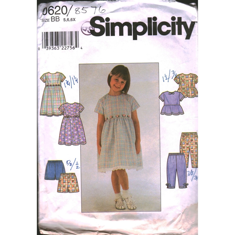Simplicity 0620 Girls Dress Top Pants Shorts Sewing Pattern Size 5 6 Kids